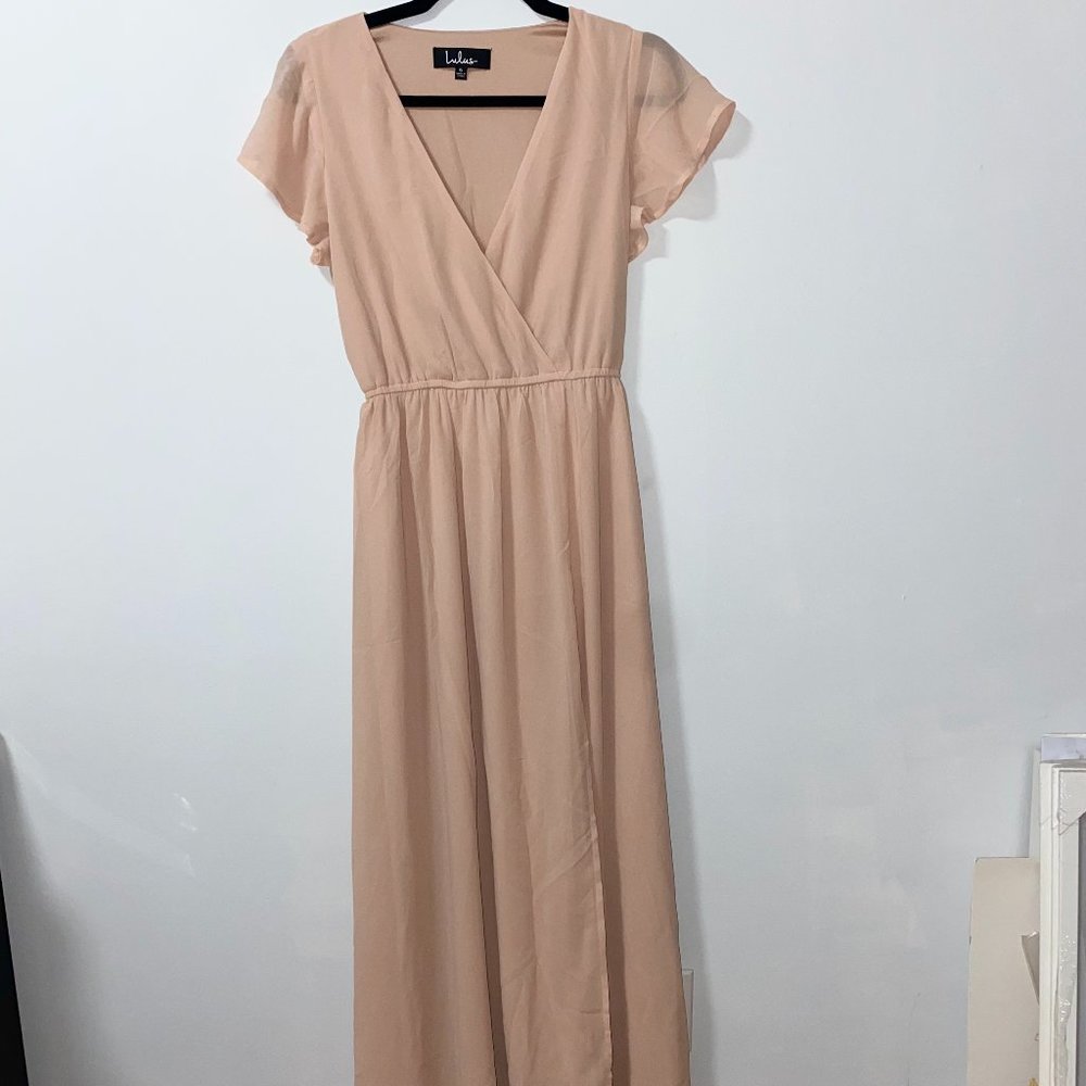 Lulu's Pink V-Neck Maxi Dress Size Small